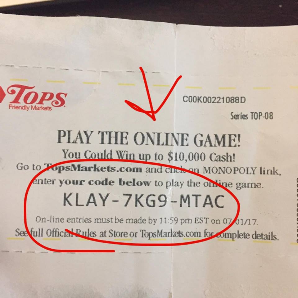 Enter Monopoly online codes Each Day unlocks a new Tops Load to card