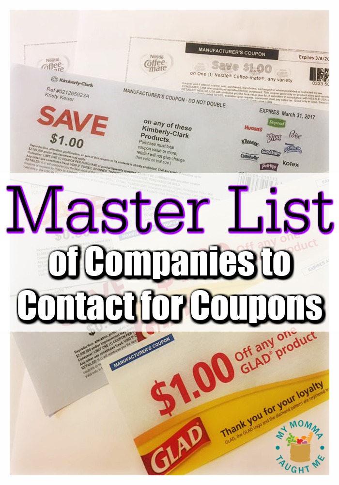 Master List Of Companies To Contact For Coupons Pinterest