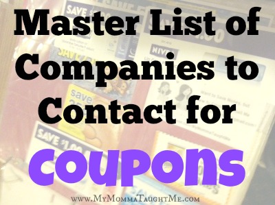 Master List of Companies to Contact for Coupons