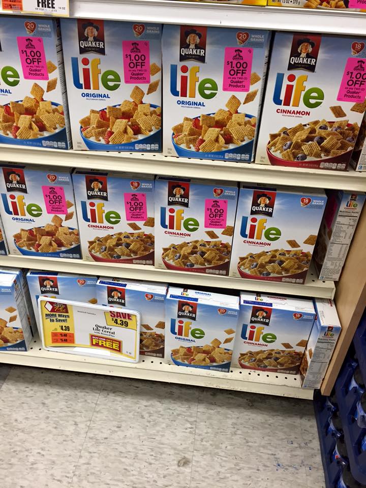 Quaker Life Cereal - BOGO $4.39 at tops markets 
