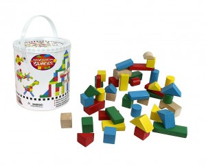 42 Pc Wood Building Block Set with Carrying Bag