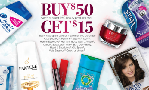 P&G Rebate Offer: Get $15 Prepaid Visa Card wyb $50 worth select P&G Beauty Products