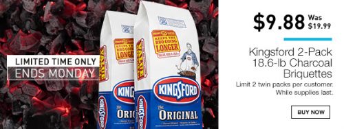 Kingsford Charcoal 2-Pack, 18.6 lb Only $9.88 (reg $19.99)