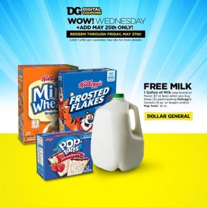 FREE Gallon Milk at Dollar General wyb 3 Participating Kellogg's Products