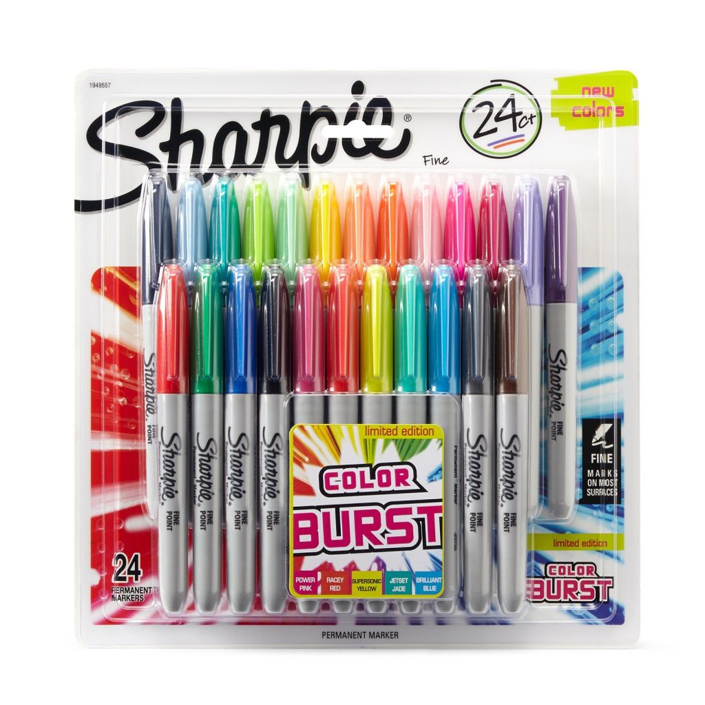 Sharpie Color Burst Permanent Markers, Fine Point, Assorted, 24-Pack