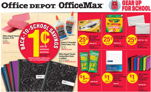 Office Depot/Office Max School Supplies Only 1¢  Glue, Notebooks, Erasers