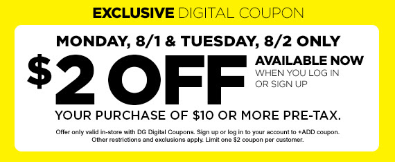 $20 off $10 purchase dollar general