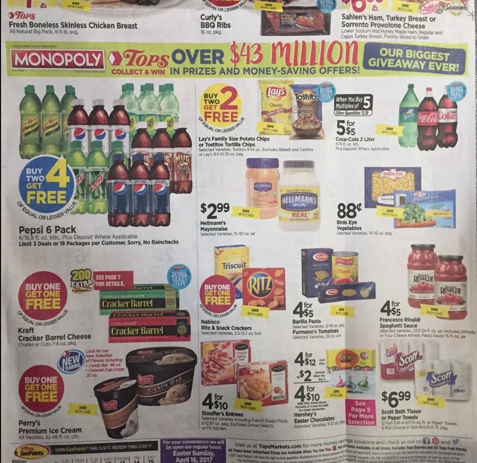 Tops Markets Ad Scan Week Of 4 9 17 To 4 15 17 Page 1b