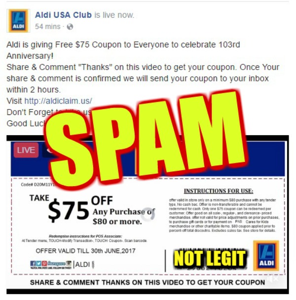 Spam Coupons On Facebook