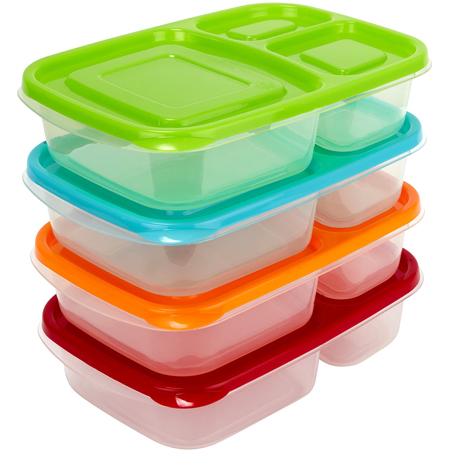 Reusable Bento Lunch Box & Divided Food Storage With Multi Colored Lids