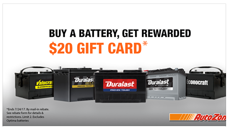 Free $20 Gift Card Wyb Battery At Autozone