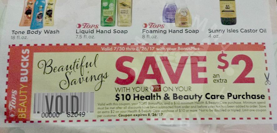 Tops $2 Off $10 Health And Beauty Coupons Expires 8 26 17