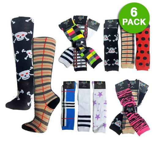 6 Pairs Patterned Fashion Knee Highs