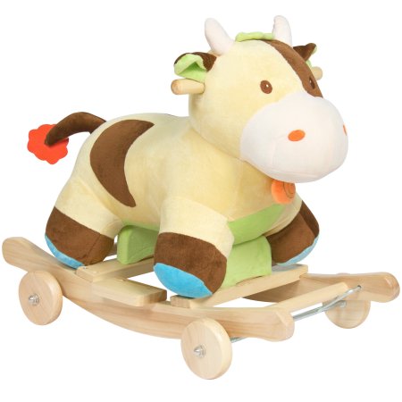 Kids Ride On Plush Cow Animal Rocker W Wheels Children Toy Rocking Chair