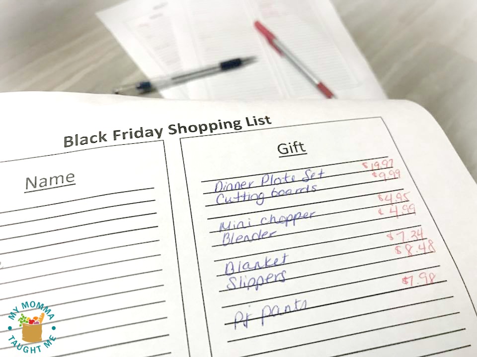 Black Friday Shopping List Printables