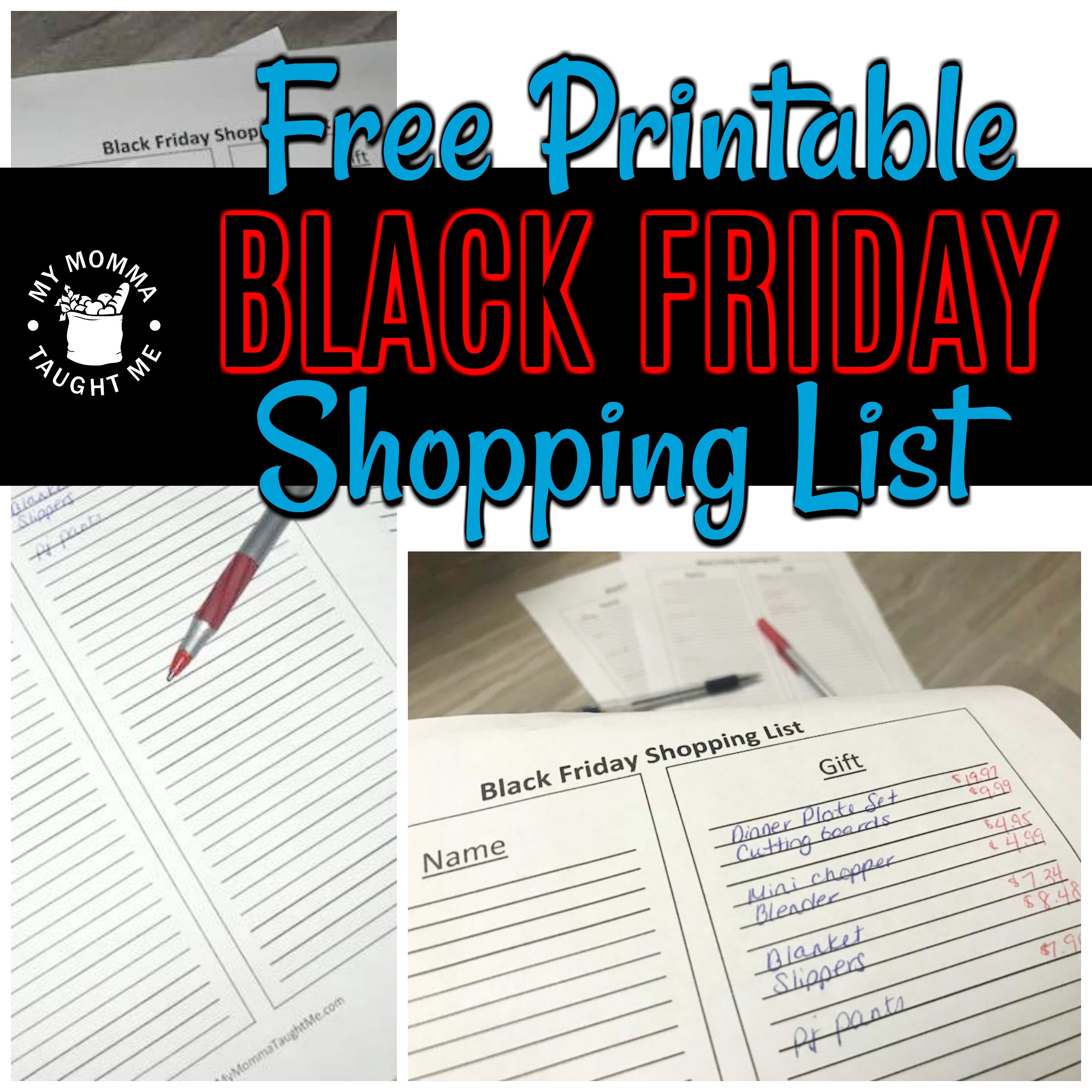 Free Printable Black Friday Shopping List