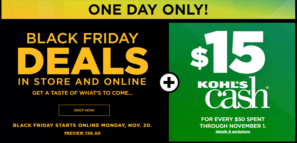 Kohl's Black Friday Deals One Day 2017