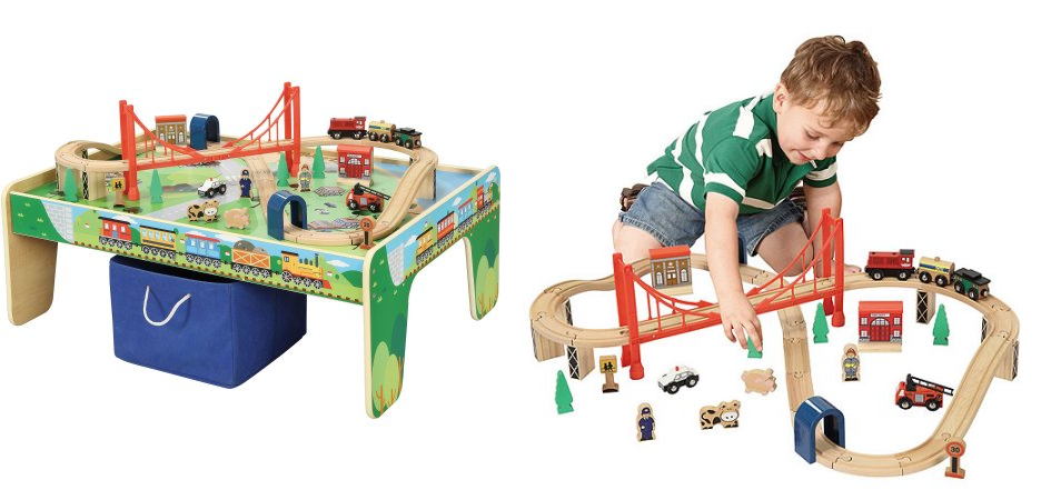 Wooden 50 Piece Train Set With Small Table