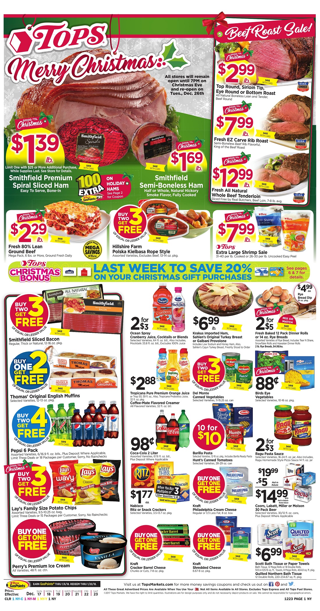 Tops Markets Ad Scan Week 12 17 Page 1