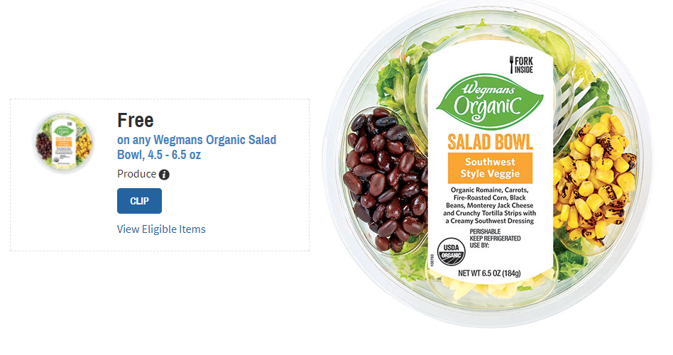 Wegmans Shoppers Check Your Digital Coupons for FREE Organic Salad Bowl