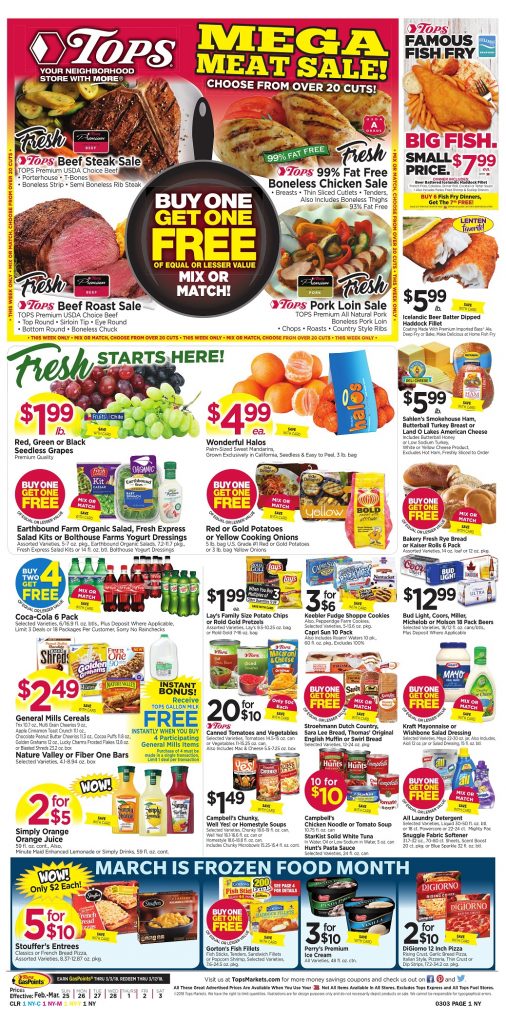 Tops Markets Ad Scan Week 2 25 Page 1