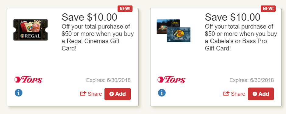 Tops Digital Coupon On Gift Cards
