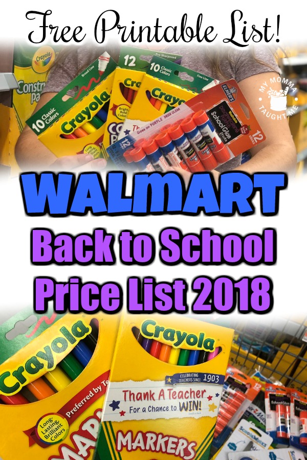 Free Printable Price List For Walmart School Supplies 2018
