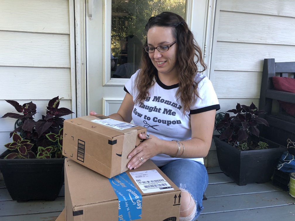 Kristy With Amazon Prime Boxes