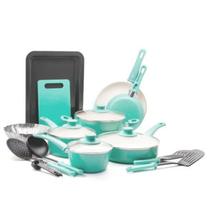 GreenLife Soft Grip Absolutely Toxin Free Healthy Ceramic Non Stick Cookware Set, 18 Piece Set