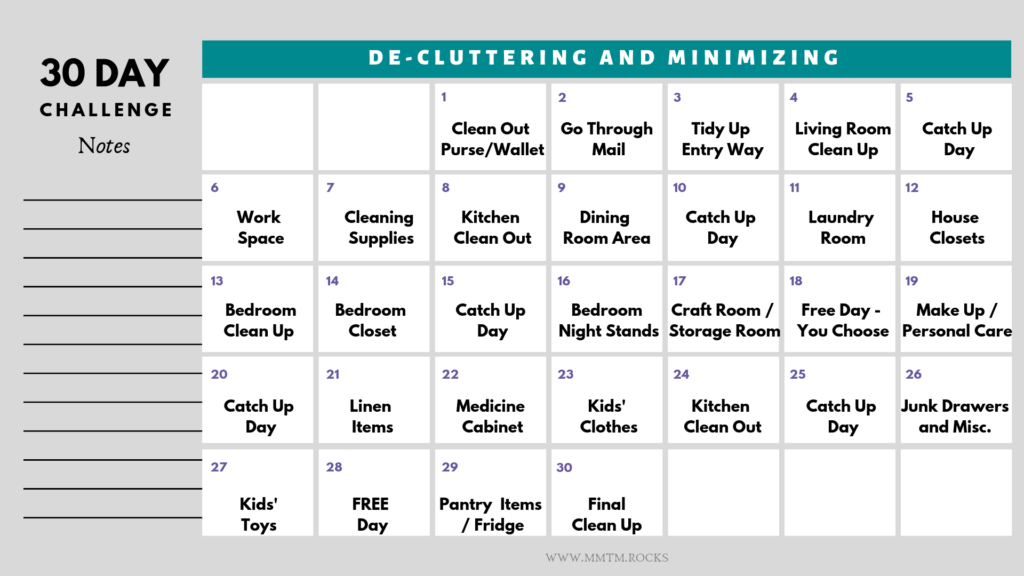 FREE Printable 30 Day De Clutter And Minimize Challenge