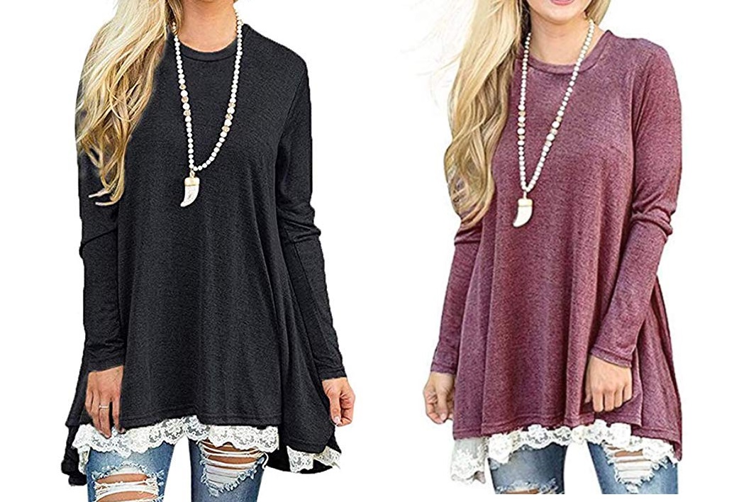 Women's Lace Tunic Long Sleeve Casual Top Blouse