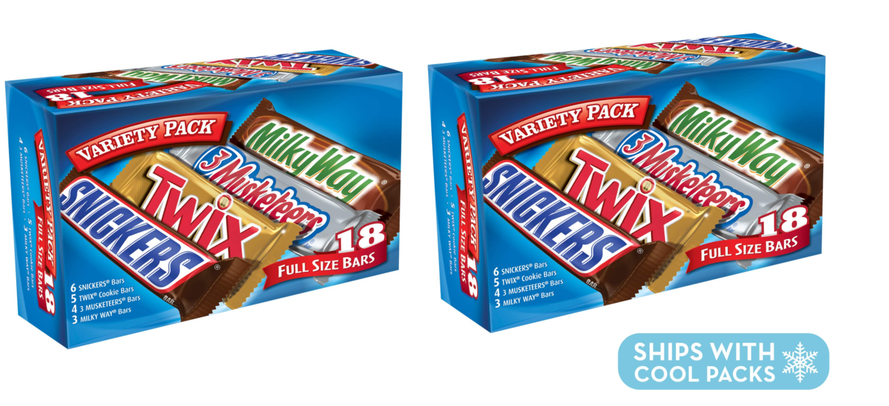 SNICKERS, TWIX, 3 MUSKETEERS & MILKY WAY Full Size Bars Variety Mix, 18 Count Box