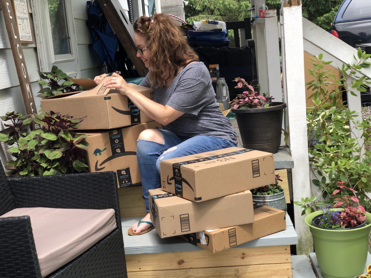 Kristy Amazon Boxes on Porch