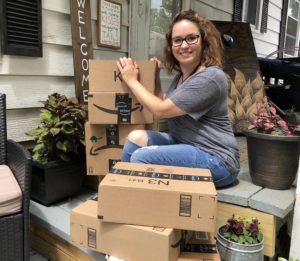Kristy with Amazon Prime Boxes