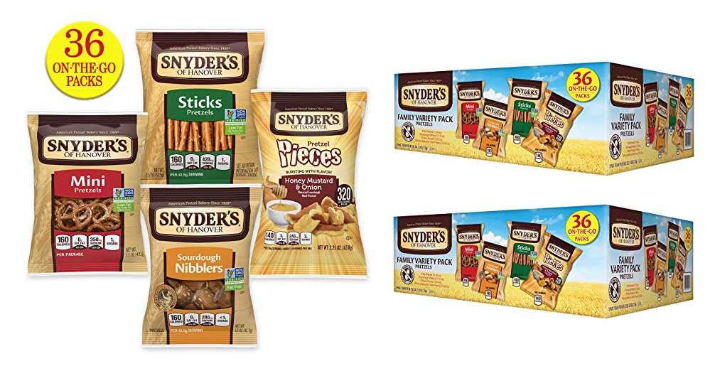 Snyder's Of Hanover Pretzels Variety Pack, 4 Flavors, 36 Individual Snack Bags