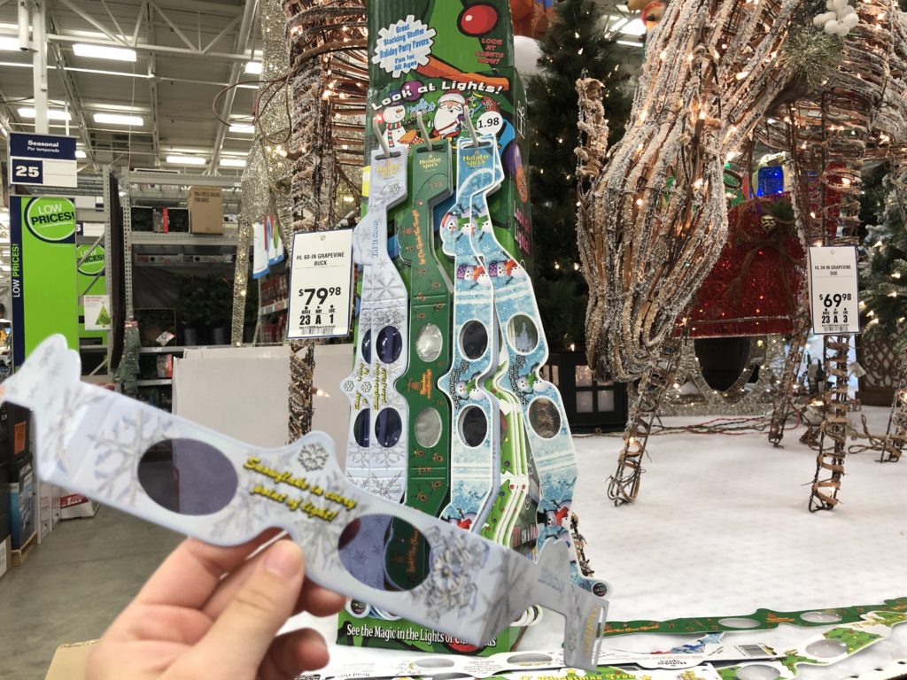 3D Glasses at Lowes turn lights into fun shapes