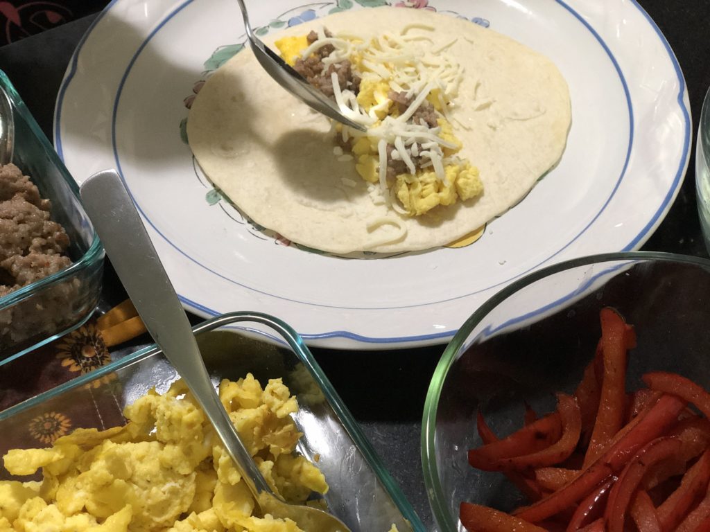 breakfast burritos making with kids