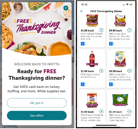 Free Thanksgiving Dinner From Ibotta Cash Back App