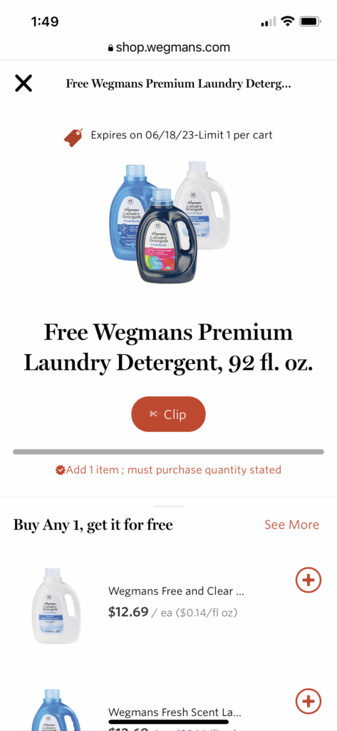 Wegmans Detergent Free Coupon 