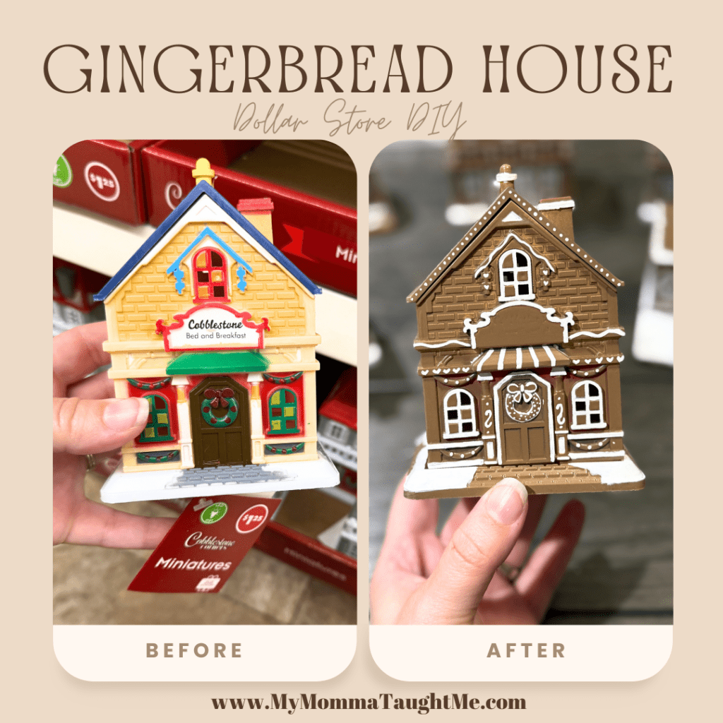 Gingerbread House Dollar Store DIY Before And After